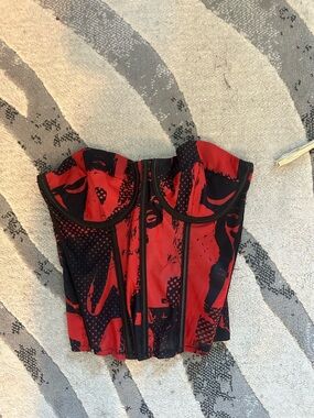Edikted Red and Black Bustier Corset Top